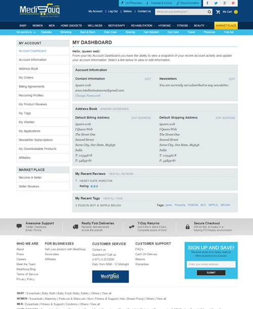 medical store magento template my account page